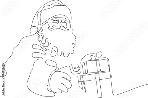 One continuous line drawing Santa Claus on reindeer and sled. concept for Christmas and New Year. vector illustration. Vector illustration