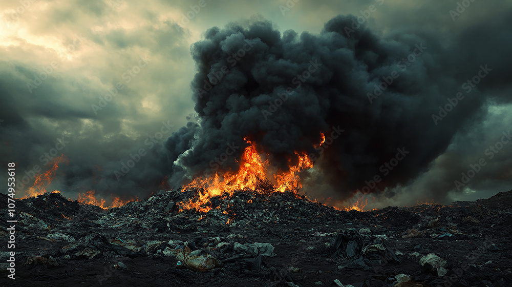 Burning trash with thick black smoke rising Burning trash with thick black smoke rising