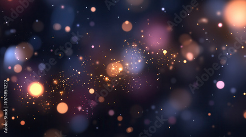 Cosmic design with galaxy background featuring glowing orbs and sparkling lights, creating dreamy atmosphere. Perfect for digital art and abstract themes