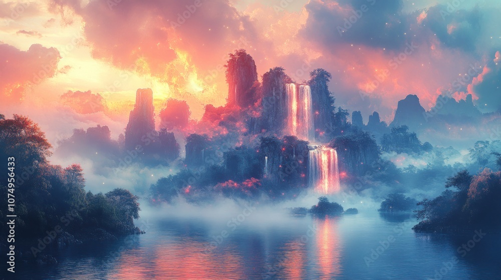 Obraz premium Enchanted Waterfall Landscape