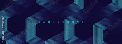 Digital hexagonal blue abstract background. Digital futuristic technology concept with hexagons. Geometric stripe line art design for poster, brochure, cover, banner, website, header
