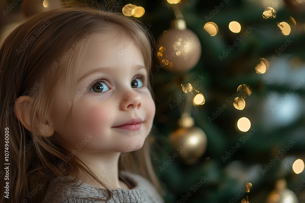 Generative AI image of mother father child couple family together by decorated Christmas tree holiday celebration themes Generative AI image of mother father child couple family together by decorated Christmas tree holiday celebration themes