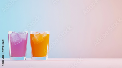 Refreshing Iced Beverages in Colorful Glasses on a Smooth Gradient Background for Vibrant Summer or Party Themes