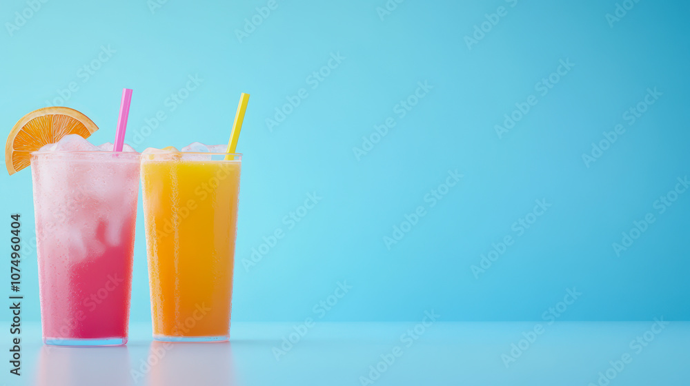 Refreshing Iced Beverages in Vibrant Colors on a Smooth Gradient Background Ideal for Summer Themes and Promotional Use Refreshing Iced Beverages in Vibrant Colors on a Smooth Gradient Background Ideal for Summer Themes and Promotional Use