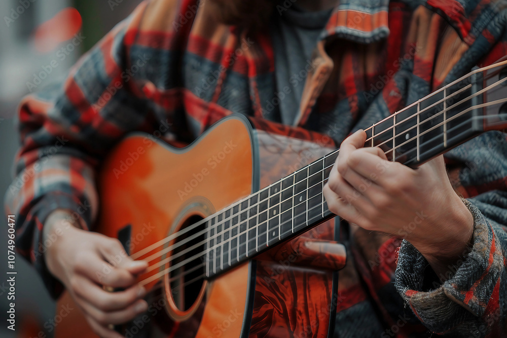 Fototapeta premium Generative AI Image of a Guitarist Performing with Acoustic Guitar
