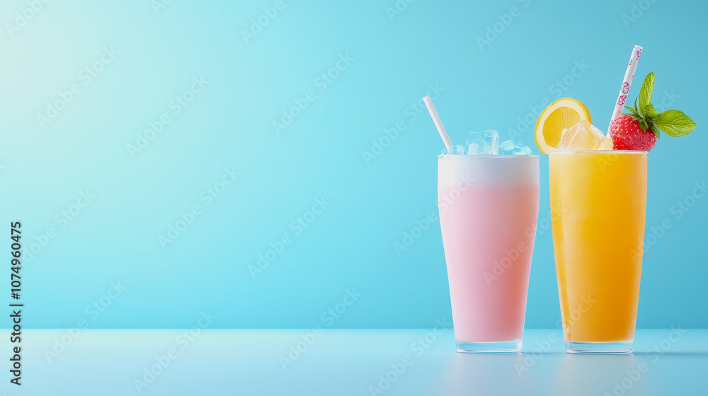 Refreshing Iced Beverages on Smooth Gradient Background: A Showcase of Colorful Drinks for Summer Vibes and Relaxation Moments Refreshing Iced Beverages on Smooth Gradient Background: A Showcase of Colorful Drinks for Summer Vibes and Relaxation Moments