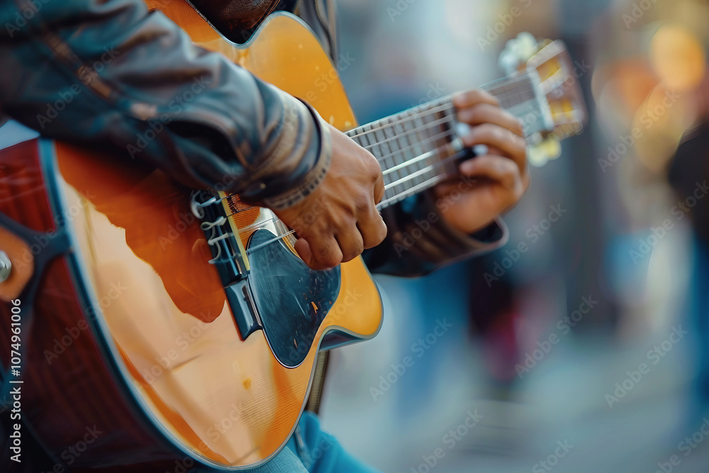 Fototapeta premium Generative AI Image of a Guitarist Performing with Acoustic Guitar