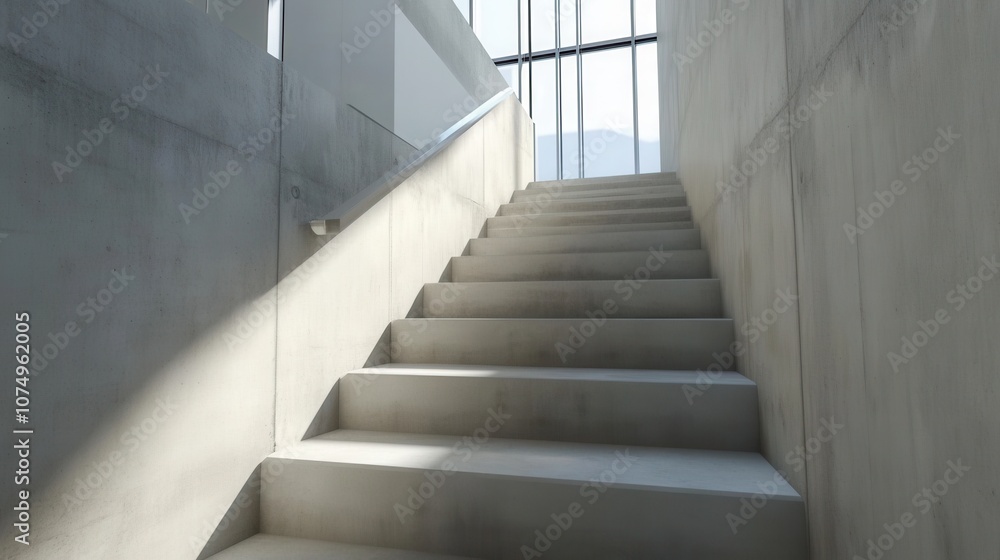concrete staircase in a minimalist office leading upwards, modern and clean, high quality concrete staircase in a minimalist office leading upwards, modern and clean, high quality
