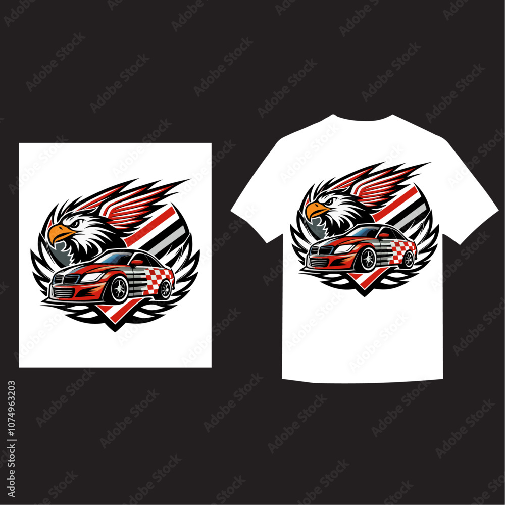 Eagle's Eye on the Road with car T-Shirt Design Eagle's Eye on the Road with car T-Shirt Design