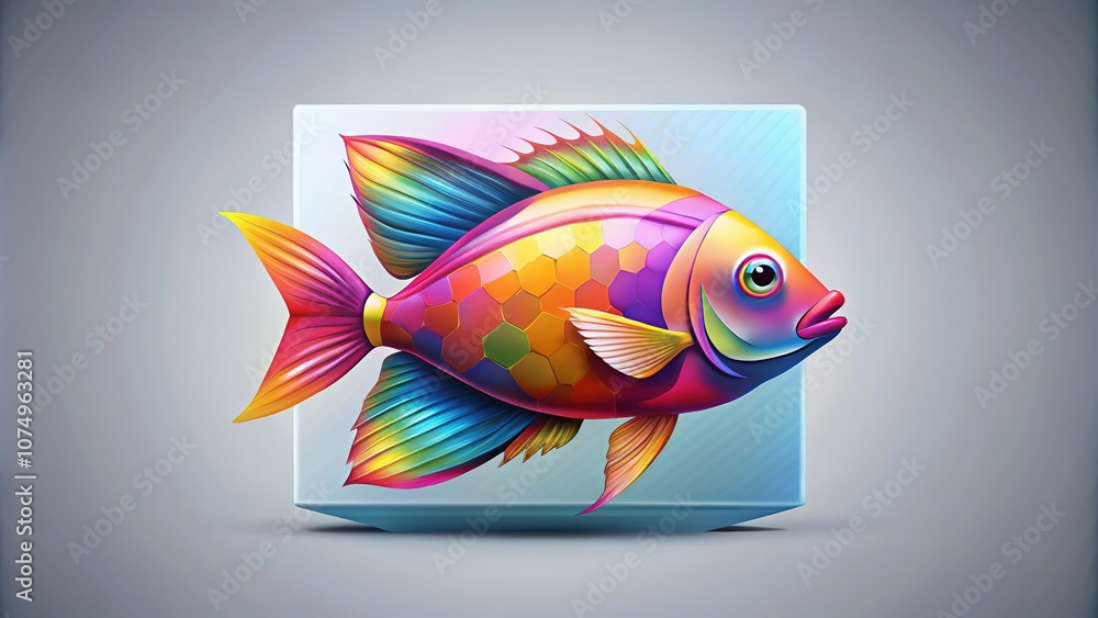Square fish, graphic art illustration on a light grey background. Square fish, graphic art illustration on a light grey background.