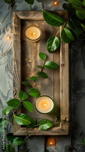 Green Fresh Vegetables and Herbs on Wooden Background photo