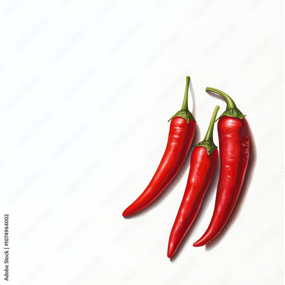Fresh red chili peppers arranged on a white background for culinary use. Fresh red chili peppers arranged on a white background for culinary use.
