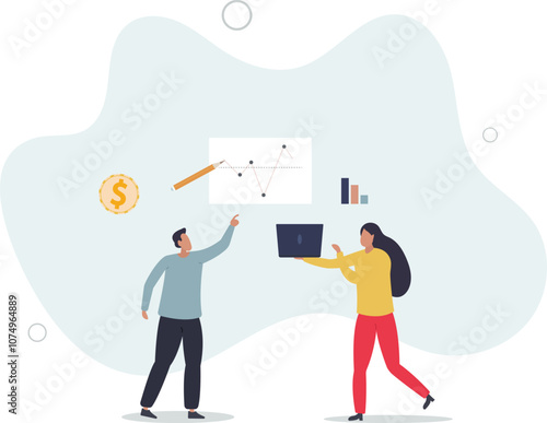 Finance fundamentals with business profit analysis.Company financial data calculation with statistics graph and diagram.flat characters.