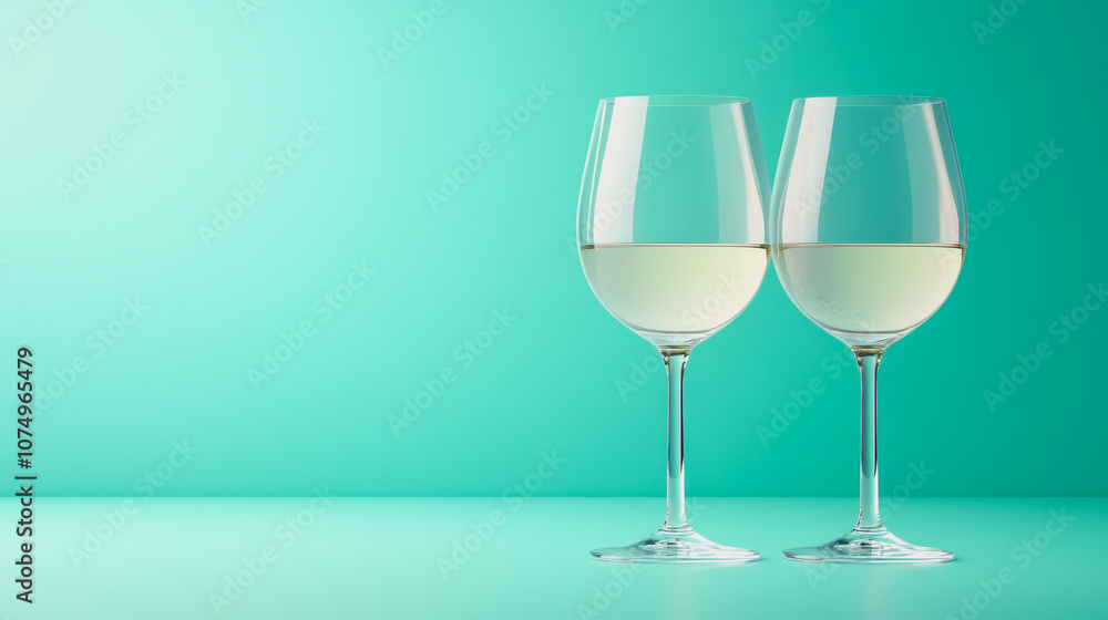 Elegant White Wine Glasses on a Smooth Turquoise Gradient Background, Perfect for Celebratory Occasions or Stylish Beverage Photography Elegant White Wine Glasses on a Smooth Turquoise Gradient Background, Perfect for Celebratory Occasions or Stylish Beverage Photography