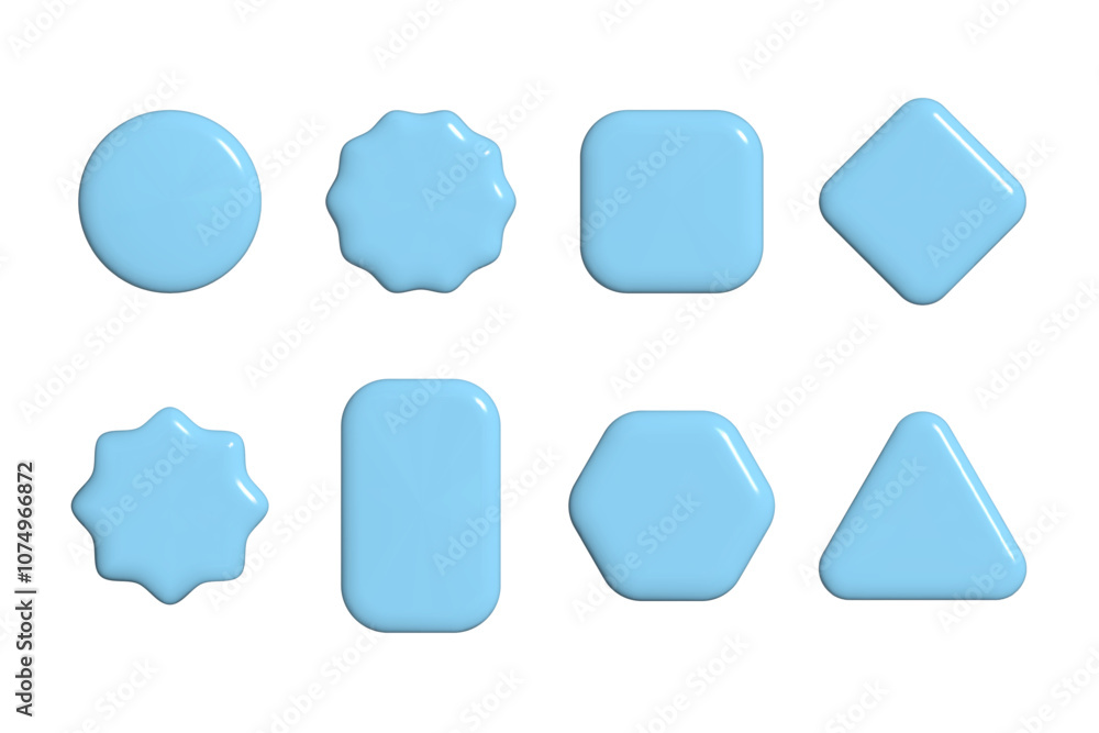 Set of realistic 3d glossy plastic geometric shape light blue gradient buttons isolated vector illustration Set of realistic 3d glossy plastic geometric shape light blue gradient buttons isolated vector illustration
