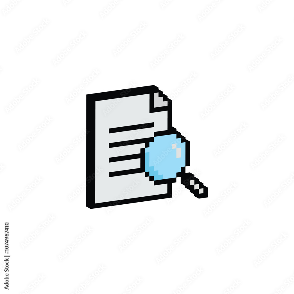 isometric pixel search icon. document icon. search in document pixel art isometric pixel search icon. document icon. search in document pixel art