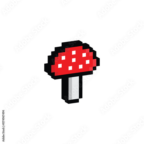 Isometric 3d pixel amanita vector mushroom pixel art icon element for 8 bit game