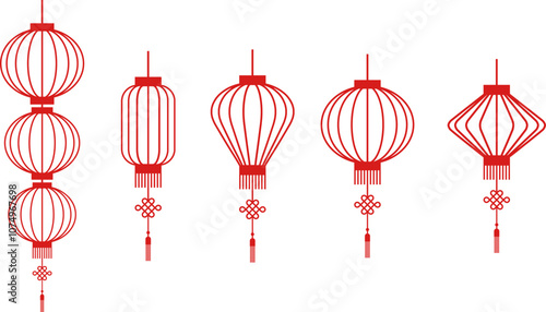 set of chinese new year lanterns flat stylized illustration