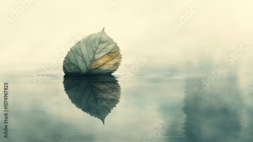 Leaf Reflection in Foggy Water