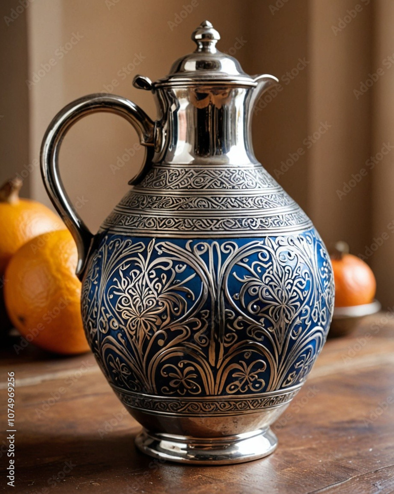Ornate ancient hand-painted ceramic vase on rustic wooden table with intricate geometric patterns, vibrant colors, and detailed craftsmanship, showcasing Mexican cultural heritage, artistry Ornate ancient hand-painted ceramic vase on rustic wooden table with intricate geometric patterns, vibrant colors, and detailed craftsmanship, showcasing Mexican cultural heritage, artistry