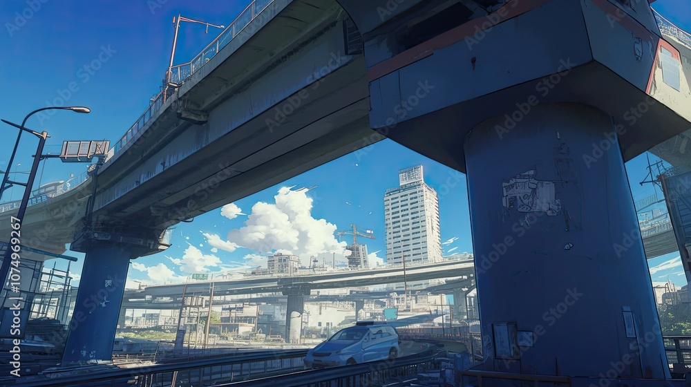 A Cityscape View from Underneath a Highway Overpass A Cityscape View from Underneath a Highway Overpass