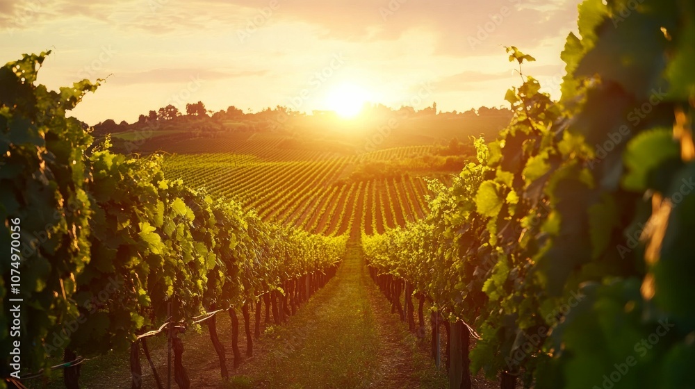 Fototapeta premium Scenic Vineyard During Sunset