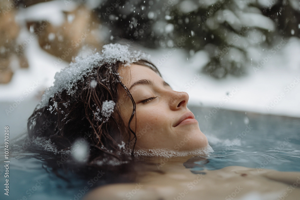 Fototapeta premium Generative AI winter resort relaxation with outdoor spa experience