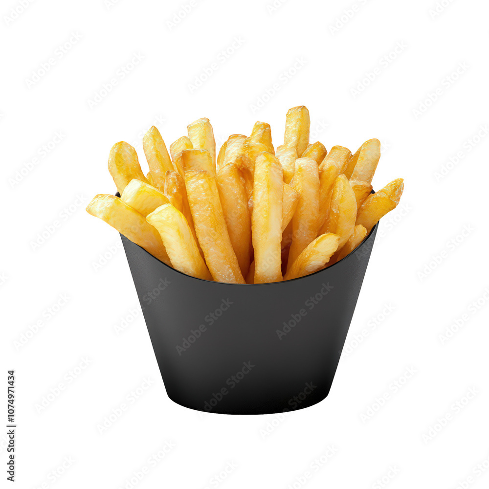 Crispy Golden French Fries in a Paper Cone: A close-up shot of golden, crispy French fries in a paper cone, seasoned with fresh herbs and a sprinkle of spices. The fries are arranged perfectly. Crispy Golden French Fries in a Paper Cone: A close-up shot of golden, crispy French fries in a paper cone, seasoned with fresh herbs and a sprinkle of spices. The fries are arranged perfectly.