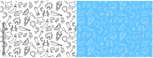 seafood restaurant seameless pattern background doodle hand drawing, transparent icon