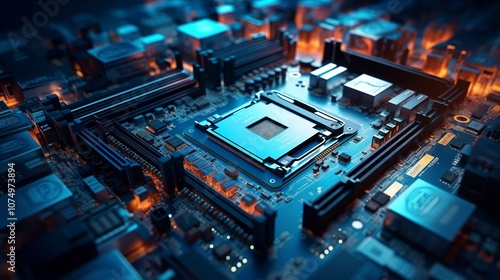 A photo of a motherboard with various components