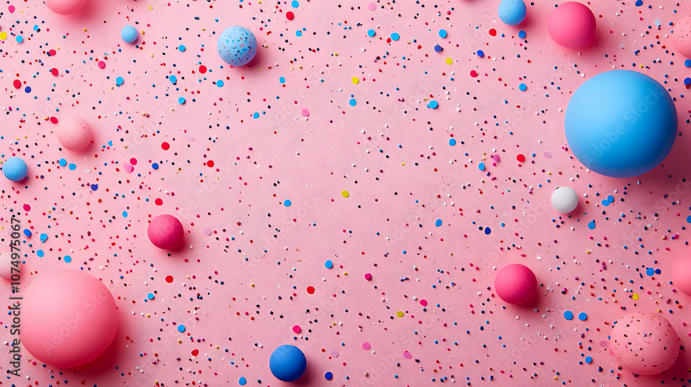 Colorful spheres scattered on a pink background, creating a fun and playful atmosphere for design projects. Colorful spheres scattered on a pink background, creating a fun and playful atmosphere for design projects.