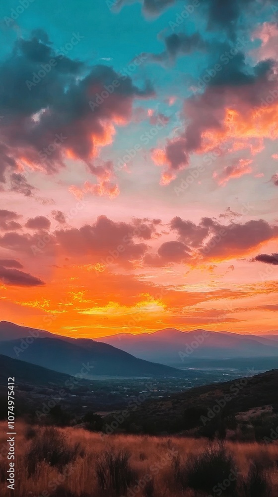 A breathtaking sunset casts vibrant hues over the Sangre de Cristo mountains, painting the sky with orange and pink A breathtaking sunset casts vibrant hues over the Sangre de Cristo mountains, painting the sky with orange and pink