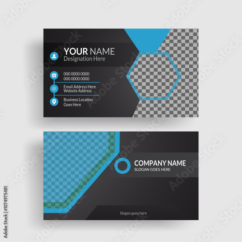 Double sided creative corporate business card design template. Personal visiting card with company logo. professional business card, visiting card, Bright blue and black color corporate business card