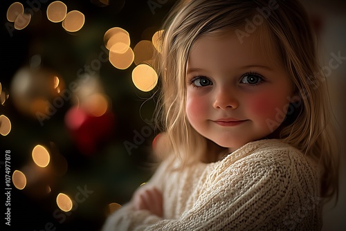 Wallpaper Mural Adorable Girl With Bright Holiday Spirit Smiling Amidst Christmas Lights : Generative AI Torontodigital.ca