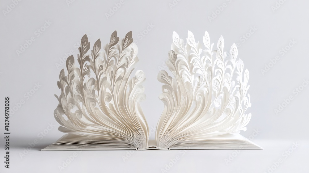 Open Book with Intricate Paper Cut Floral Design Open Book with Intricate Paper Cut Floral Design