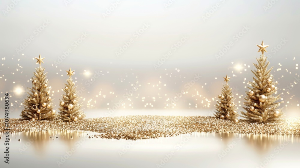 Naklejka premium Christmas decorating backgrounds illuminate with gold glittering accents, creating an abstract glow light texture. The shimmering ornaments and festive lights capture the essence of the holiday season