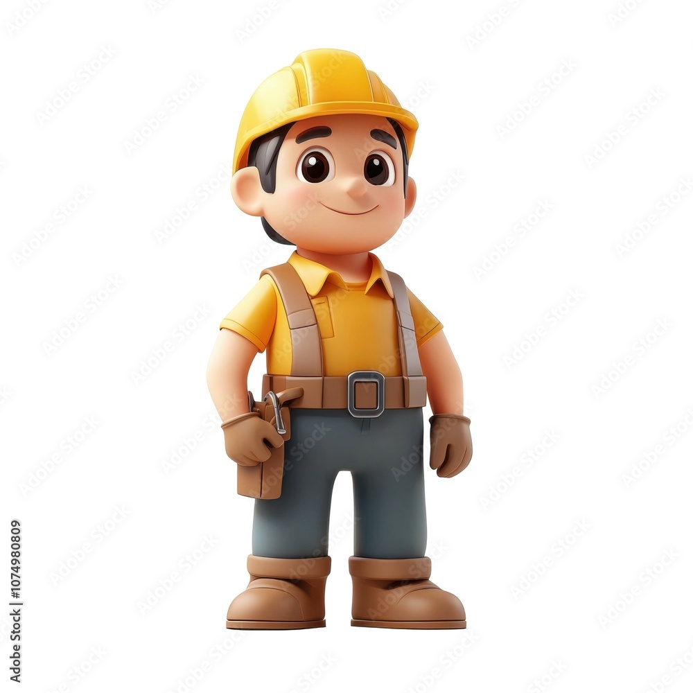Cheerful cartoon factory worker inspires safety and productivity Cheerful cartoon factory worker inspires safety and productivity