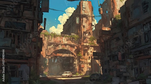 A Narrow Streetway Through a Post-Apocalyptic City photo