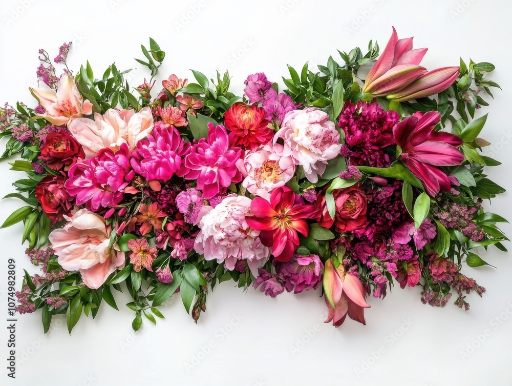 A vibrant cascading bouquet of mixed flowers arranged beautifully on a white surface A vibrant cascading bouquet of mixed flowers arranged beautifully on a white surface