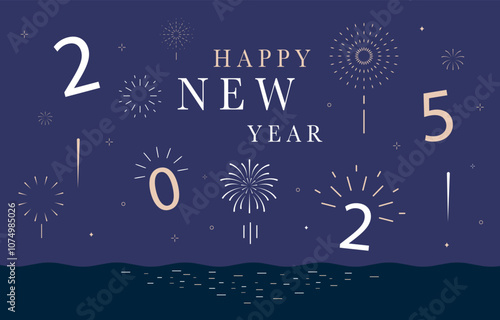 firework banner in night with river.Editable vector illustration for horizontal design