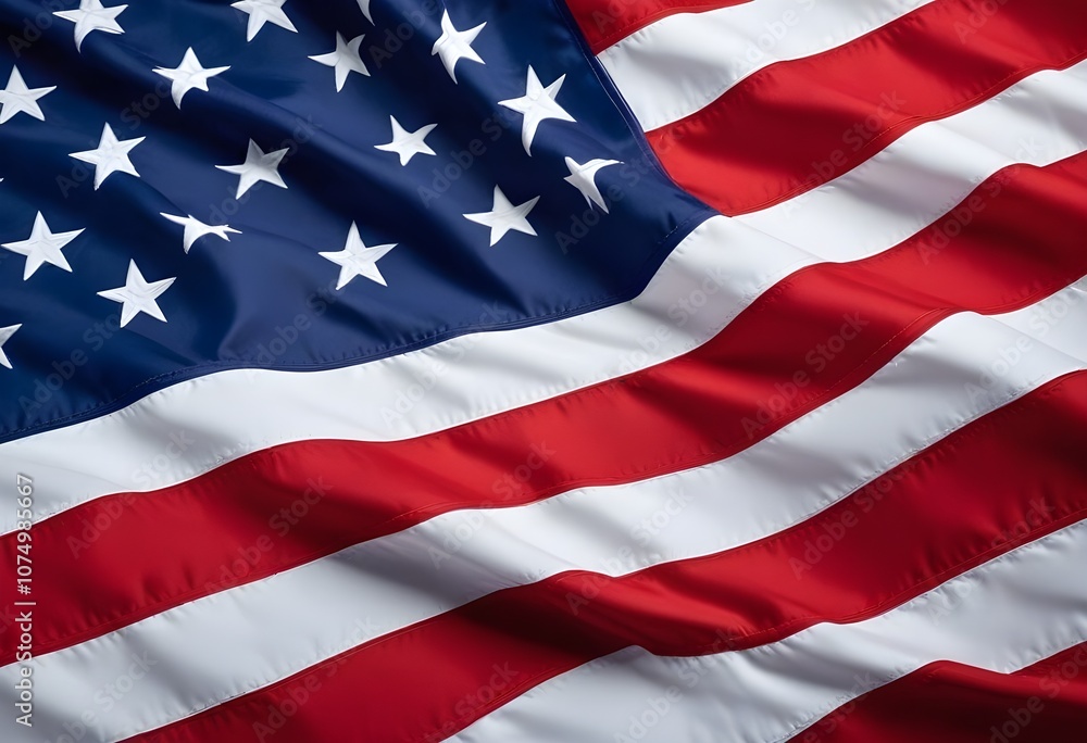 An American flag with its red and white stripes and blue field with white stars, representing the United States of America An American flag with its red and white stripes and blue field with white stars, representing the United States of America