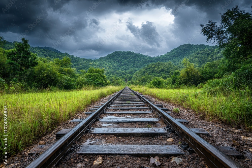 Fototapeta premium Rainy Season in Paddy Fields with Dark Clouds