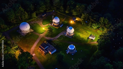 Telescope array at night, capturing the vastness of the cosmos, symbolizing human curiosity and the pursuit of knowledge beyond earthly boundaries.