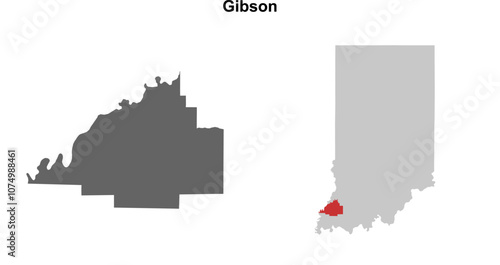 Gibson County (Indiana) blank outline map set