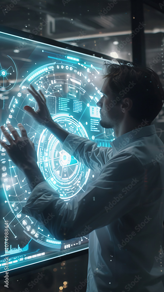 Obraz premium Futuristic Technology with Blue Energy Sphere and Light Effects