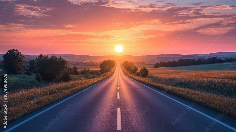 A Winding Road Through Rolling Hills at Sunrise A Winding Road Through Rolling Hills at Sunrise