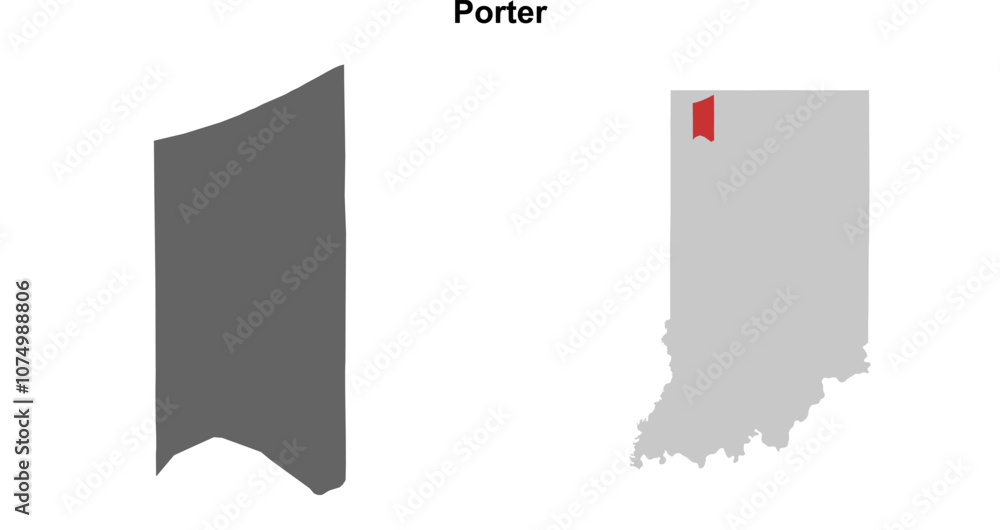 Porter County (Indiana) blank outline map set Porter County (Indiana) blank outline map set