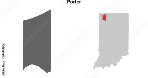 Porter County (Indiana) blank outline map set