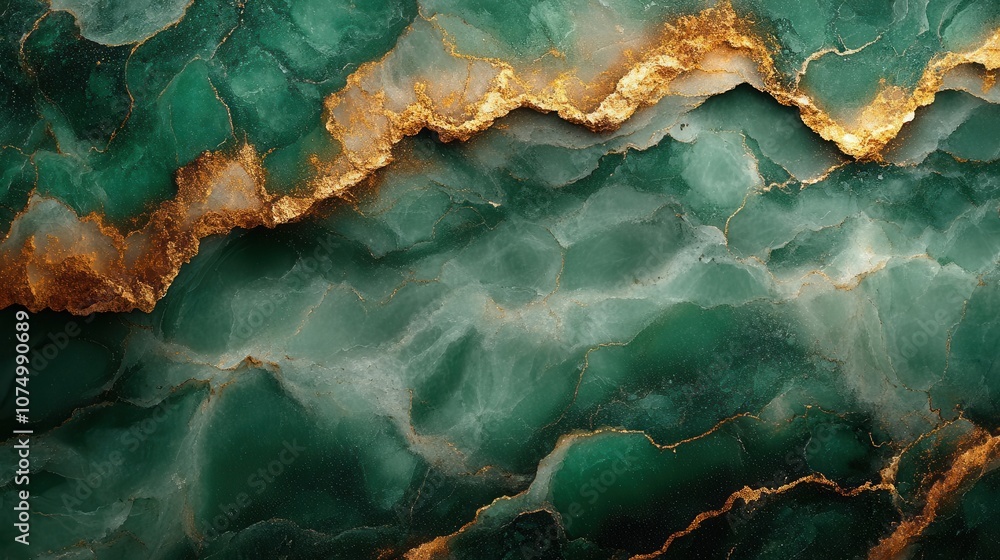 Obraz premium abstract emerald marble texture with golden splashes, radiating luxury and sophistication, ideal for backgrounds or patterns in elegant design projects