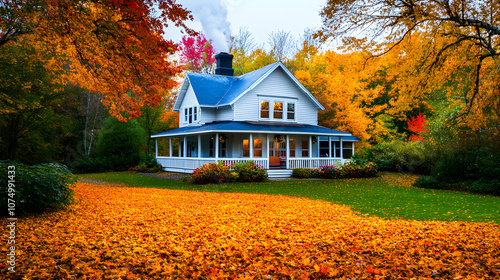 Obraz na plátně A charming farmhouse stands proudly amidst a serene countryside, with picturesque surroundings and classic rural architecture